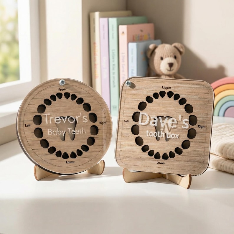 Personalised Lost Tooth Fairy Baby Teeth Keepsake Box Wood Handmade Holder Storage Toothbox Newborn Shower New Mom Parents Her Toddler Gift image 1
