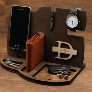 Wood Docking Station for Men, Desk Organizer for Phone, Boyfriend