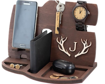 Personalised Christmas Gift for Him Cell Phone Docking Charging Station Stand Tech Accessory Desk Organizer Handmade Gift Boyfriend Man Men