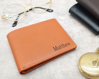 Personalized Genuine Leather Wallet Gift for Men, Unique Christmas Xmas Holiday Gift For Him Man Card Holder Dad Boyfriend Husband Birthday