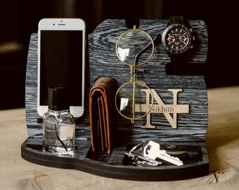 Docking Station Tech Accessories Gifts For Him, Personalized Anniversary Boyfriend Husband Gifts For Men Man iPhone Stand Charging Station