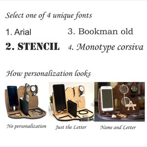 Personalized Holiday Gift for Him Wooden Phone Stand Docking Charging Station Christmas tech Gift for Man iPhone Holder Nightstand Organizer image 8