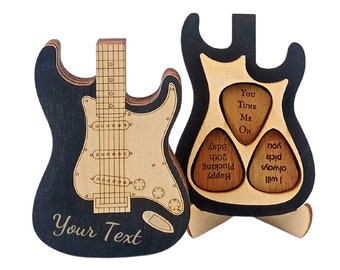 Boîte de sélection de guitare personnalisée cadeau de Noël pour lui petit ami fait à la main étui de support de médiator cadeaux d'anniversaire de vacances pour mari hommes père