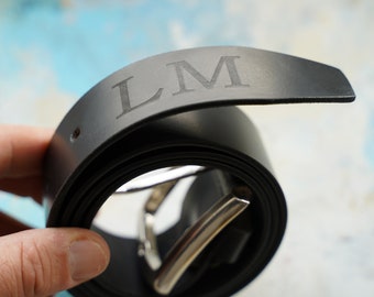Personalized Black Leather Belt Gift for Him Man, Engraved Monogram Anniversary Birthday Holiday Christmas Gift for Boyfriend Father Husband