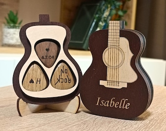 Portapúas de guitarra personalizado, caja de madera grabada, regalo musical para él, regalo de guitarra, regalo para músico, accesorios de guitarra
