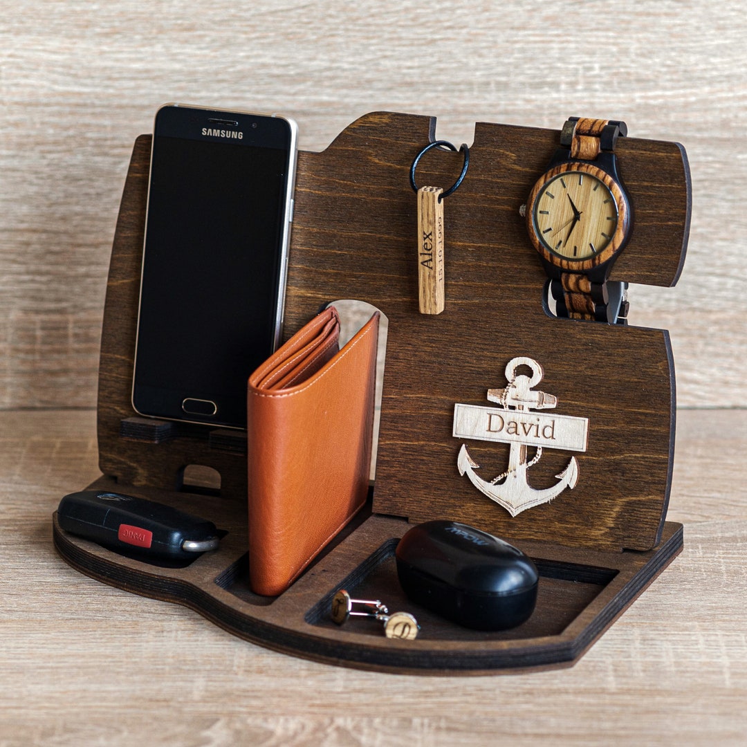 Gifts for Him Desk Organizer, Anniversary Gifts, Tech Accessories Gifts for Men Personalised ...