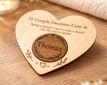 Personalized Decision Coin - Custom Engraved Couples Flip Coin - Anniversary Birthday Valentines Gift for Him or Her