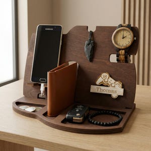 Personalised Gift for Him, Docking Station, Cell Phone Stand, Desk Organizer, Tech Gifts Men Birthday Present for Boyfriend