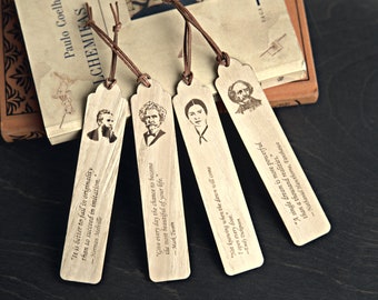 Personalized Wooden Bookmark Gift for Books Readers, Custom Author Bookmark Set with Famous Writer Life Quotes Gift for Him Teacher Father