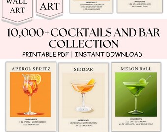 10000 COCKTAIL MEGA BUNDLE, Poster di cocktail, Poster di drink retrò, Grande parete minimalista, Bar Art Decor, Aperol, Digitale, scaricabile, arti
