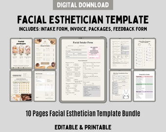 Moduli per trattamenti viso mega Modelli modificabili per estetista Moduli di consenso stampabili per la cura della pelle Moduli per saloni di bellezza Modulo per consulenza viso