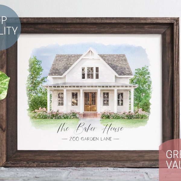 house portrait, house painting, house portrait from photo, realtor closing gift, housewarming gift, farmhouse frame, custom portrait, framed