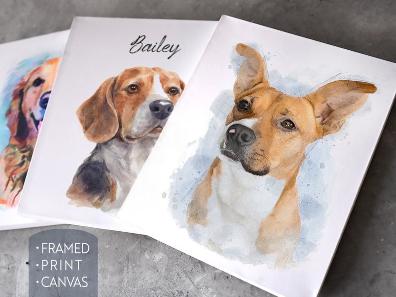 Pet portrait, pet painting, custom portrait, dog portrait, dog memorial gift, pet memorial gift, cat portrait, watercolor dog portrait, art image 1