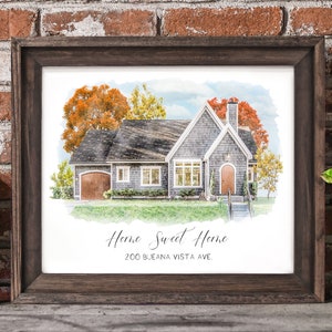 house portrait, house painting, house portrait from photo, realtor closing gift, housewarming gift, home painting, custom portrait, framed