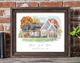 house portrait, house painting, house portrait from photo, realtor closing gift, housewarming gift, home painting, custom portrait, framed