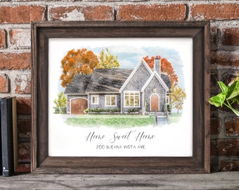 house portrait, house painting, house portrait from photo, realtor closing gift, housewarming gift, home painting, custom portrait, framed