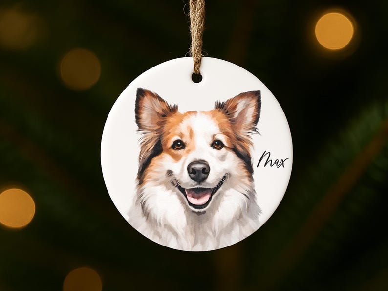 Huisdierportret, huisdierportret van foto, huisdiermonument, cadeaus voor verlies huisdier, cadeau voor huisdier, huisdier schilderij, hond schilderij, aangepaste aquarel, huisdieren Christmas Ornament