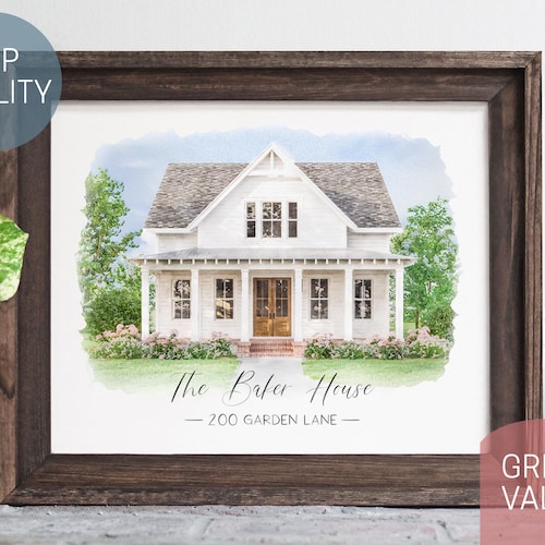 Retrato de casa, pintura de casa, retrato de casa a partir de una foto, regalo de cierre de agente inmobiliario, regalo de inauguración de la casa, marco de granja, retrato personalizado, enmarcado