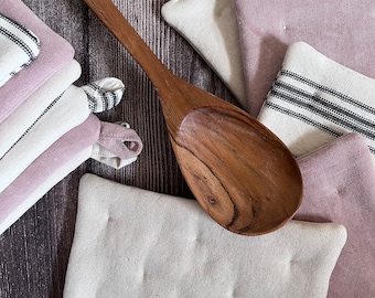 Set of 3 natural cotton potholders, ticking stripe, large thick protective neutral trivets, rustic fabric hot pads