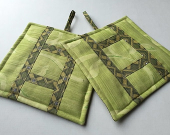 Green Potholders Set Of Two Pot Holders Kitchen Decor