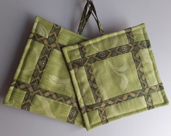 Green Potholders Quilted Pot Holders Set Of Two