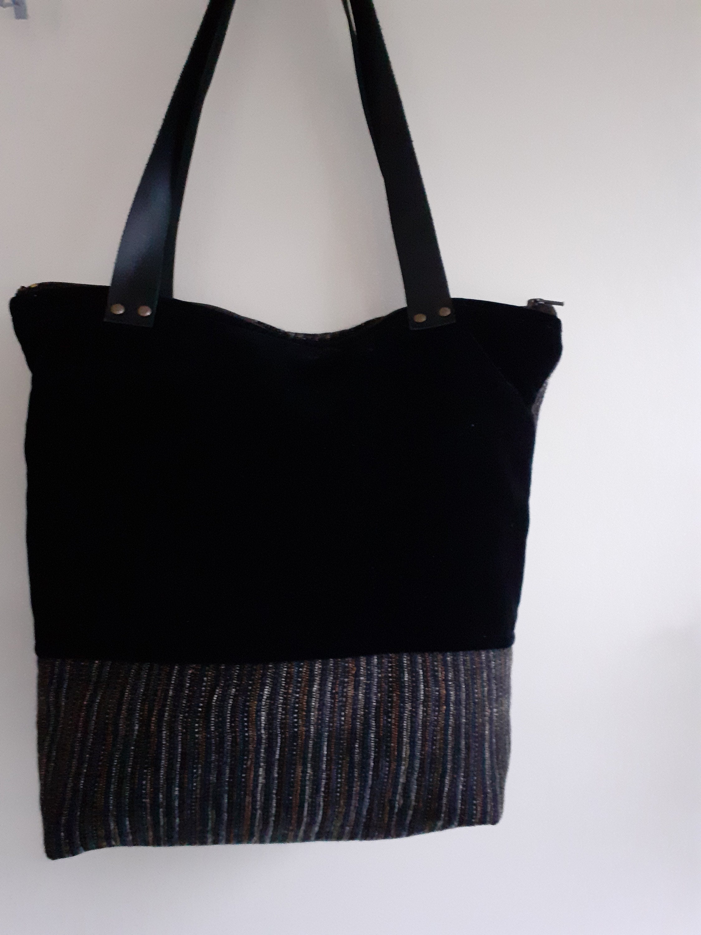 Black Velvet Tote Bag Hand Bag Shoulder Bag Zip up Bag Etsy Canada