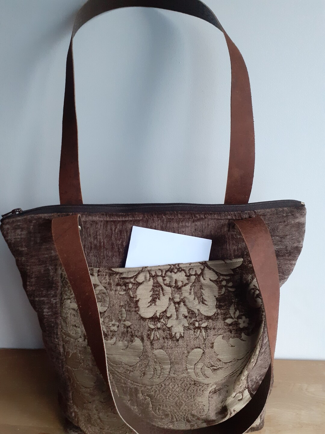 Brown Fabric Tote Bag Hand Bag Shoulder Bag Zip up Bag Etsy