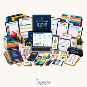 Tutoring Business Planner Bundle, 5 Digital Tools (Student Record, Lesson Notes, Progress Report, Payment Log)