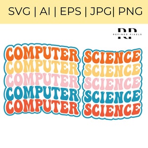 May include: A graphic design featuring the words "Computer Science" repeated five times in a retro style font. The words are stacked on top of each other and are in different colors, including orange, yellow, pink, blue, and teal.