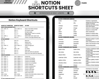 Notion Shortcuts Mac Template Notion Shortcuts Windows Notion Keyboard Shortcuts for Windows Notion Shortcuts for Mac Notion Template PDF
