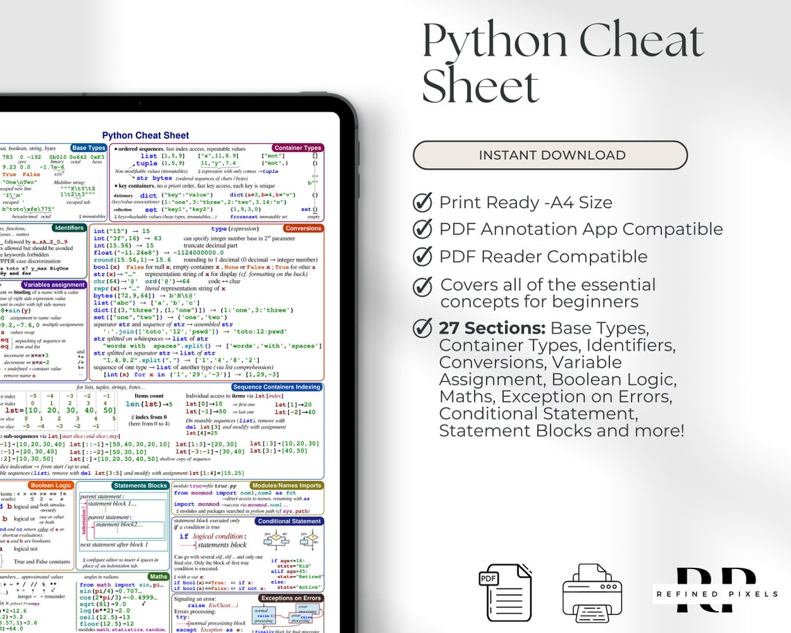 Python Cheat Sheet Template Python for Beginners Data Type Coding ...