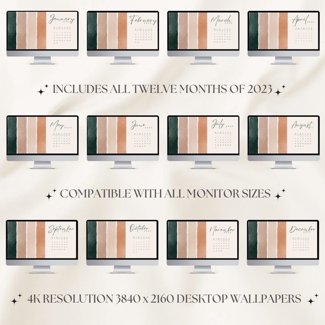 Monthly Desktop Calendar Mac Wallpaper Neutrals Background Etsy