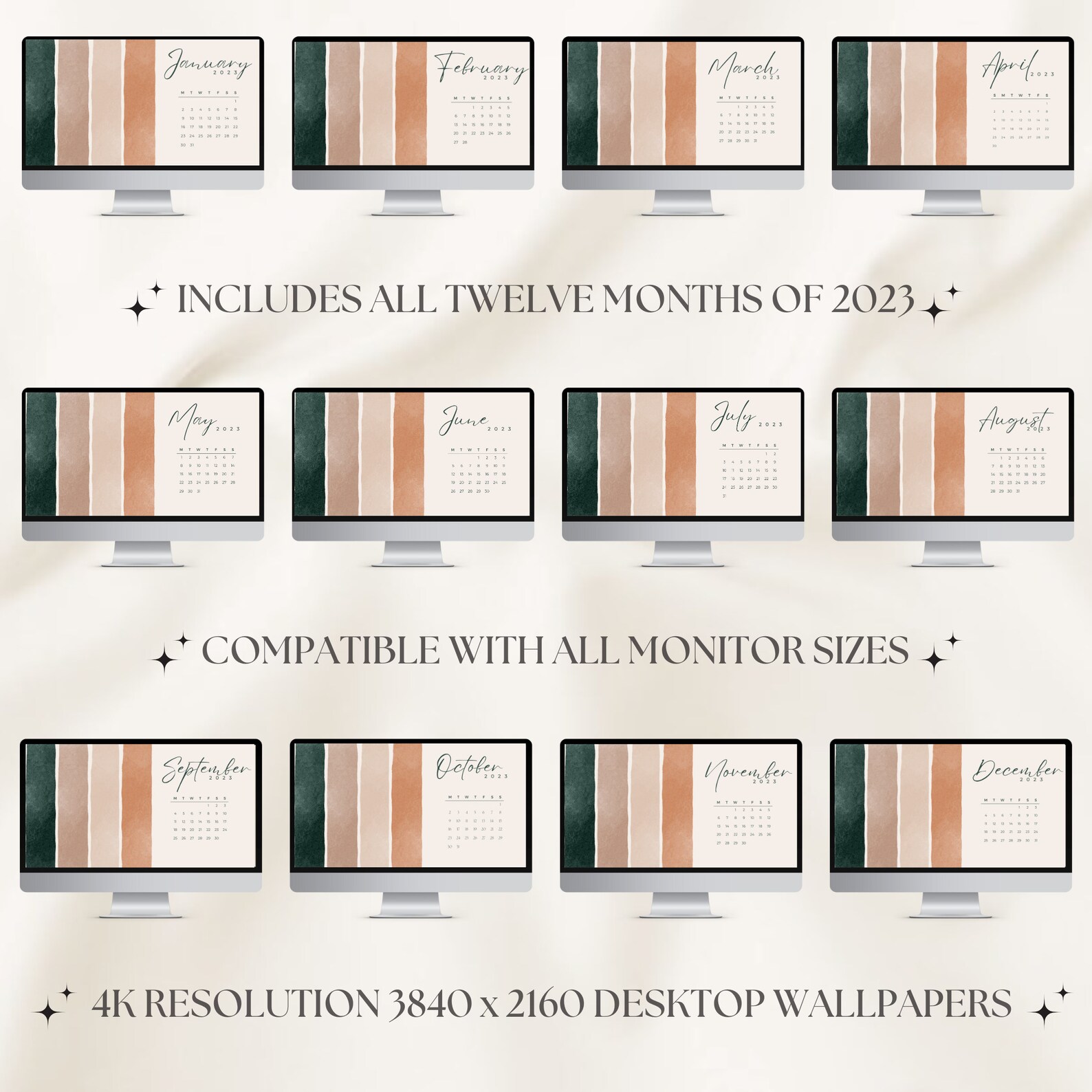 Monthly Desktop Calendar Mac Wallpaper Neutrals Background Etsy