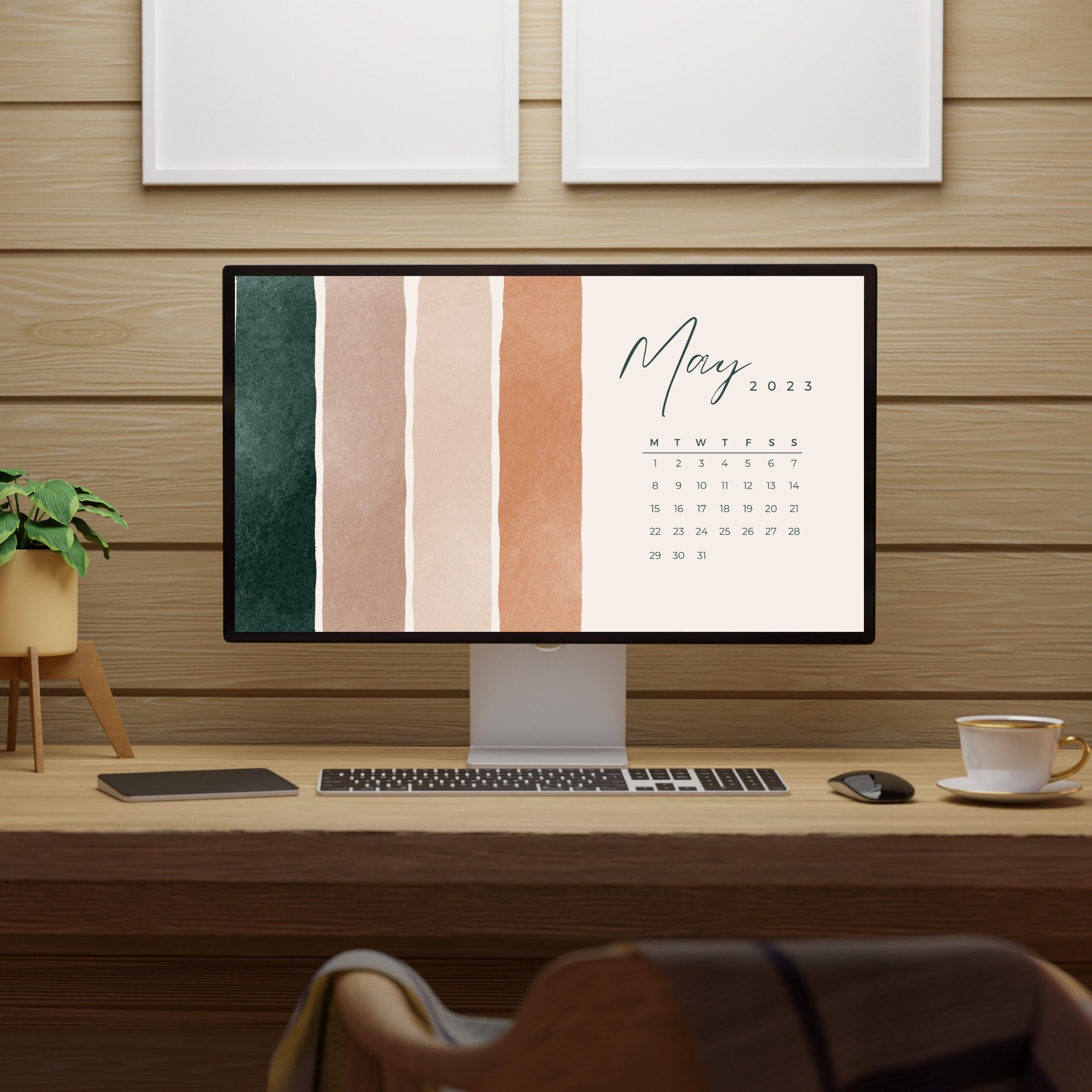 Monthly Desktop Calendar Mac Wallpaper Neutrals Background Etsy