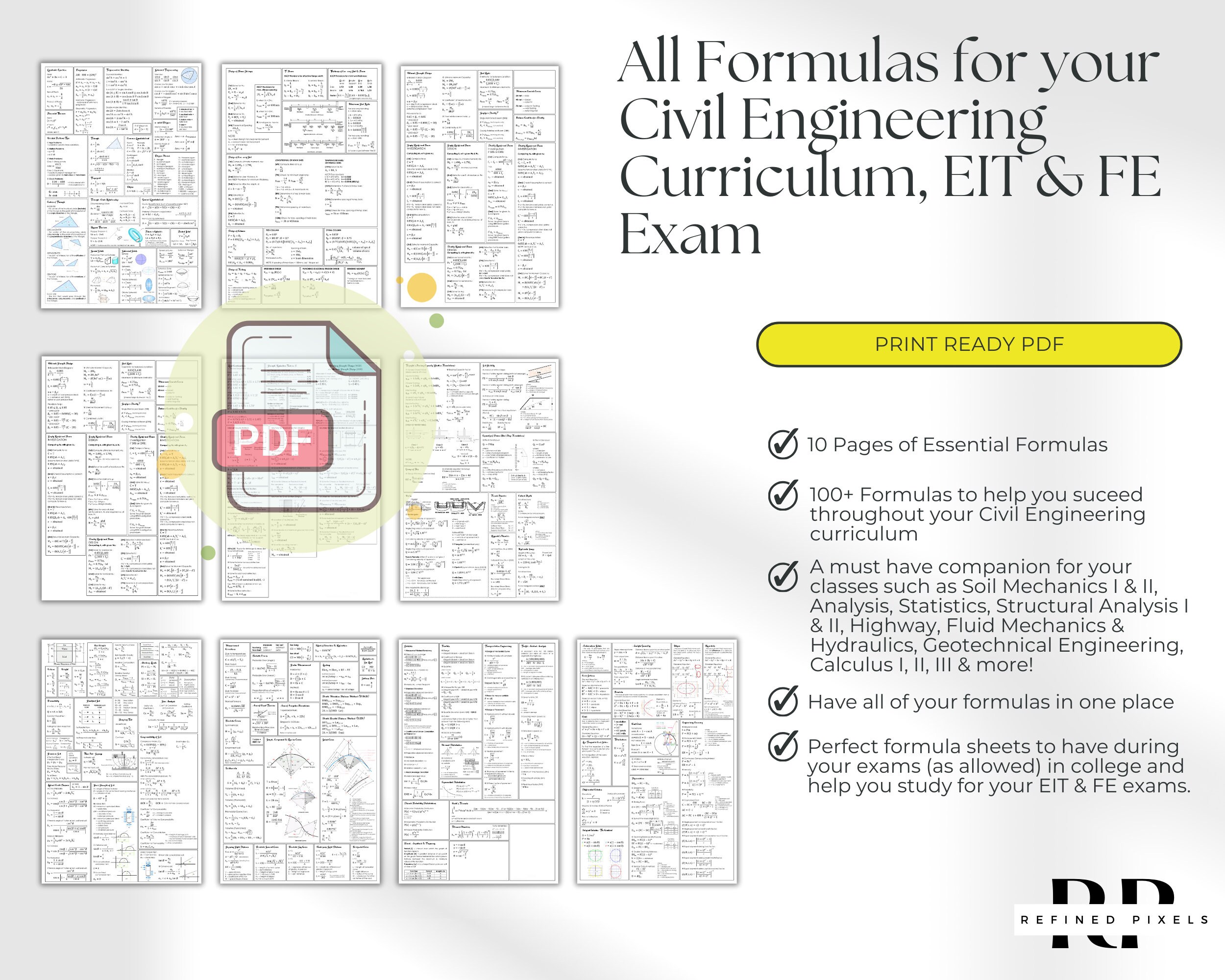 Civil Engineering Formulas Cheat Sheet: Student Guide (digital Download ...