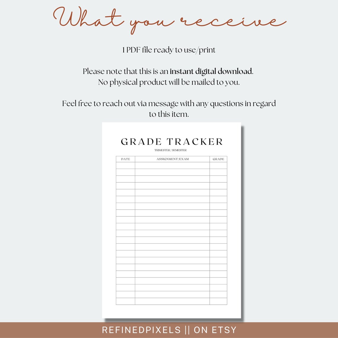 Grade Tracker Template Printable School Schedule Student Digital ...