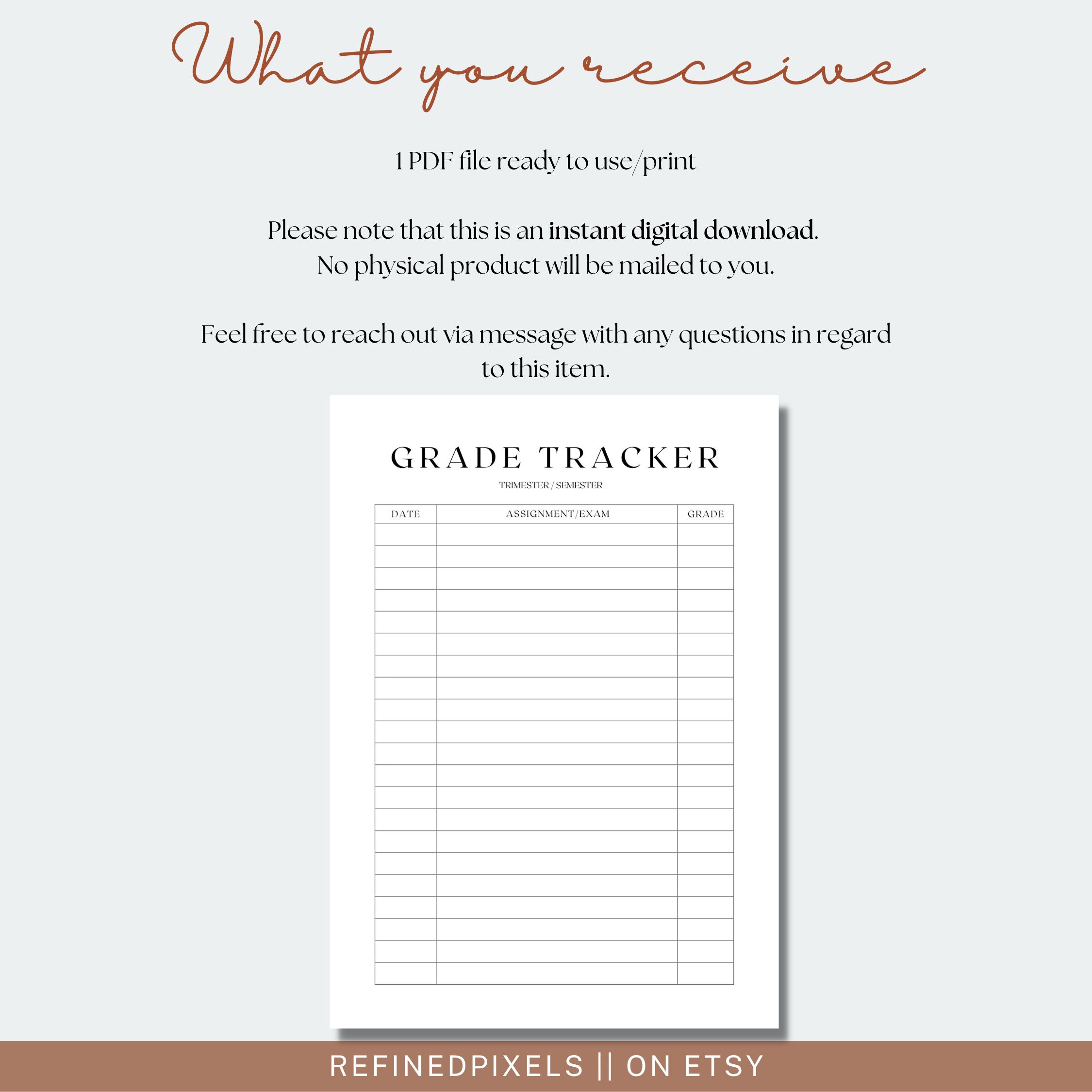Grade Tracker Template Printable School Schedule Student Digital ...