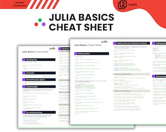Julia Cheat Sheet Computerprogrammering Data Science Programmeertaal Julia Basics Sheet Computer Leren Handleiding voor computerwetenschappen PC Mac