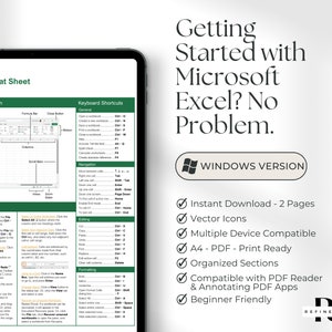 Excel Shortcuts Cheat Sheet for Beginners Printable Microsoft Excel ...