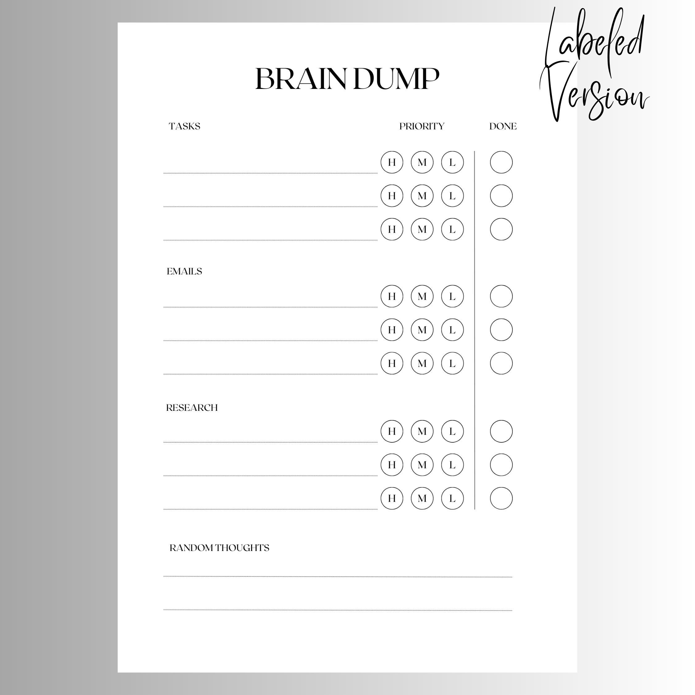 Brain Dump Printable Thought Organizer ADHD Brain Dump Thought Etsy