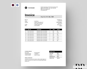 Invoice Template InDesign Template Printable Invoice Editable Invoice Word Business Invoice Company Invoice Printable Custom Invoice Form