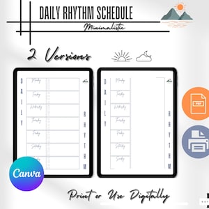 Calendrier des rythmes quotidiens Rythme quotidien pour adultes Modèle de fiches de rythme quotidien imprimable pour adultes Routine de routine Agenda modifiable Canva PDF adapté au TDAH