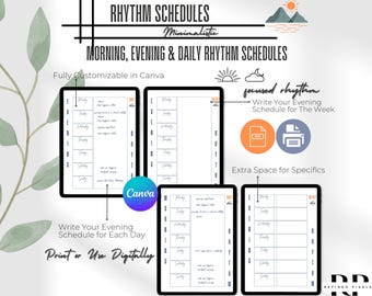 Daily Rhythm Schedule Bundle Daily Rhythm Cards Adult Printable Morning & Evening Routine Template Canva Editable Planner ADHD Friendly PDF