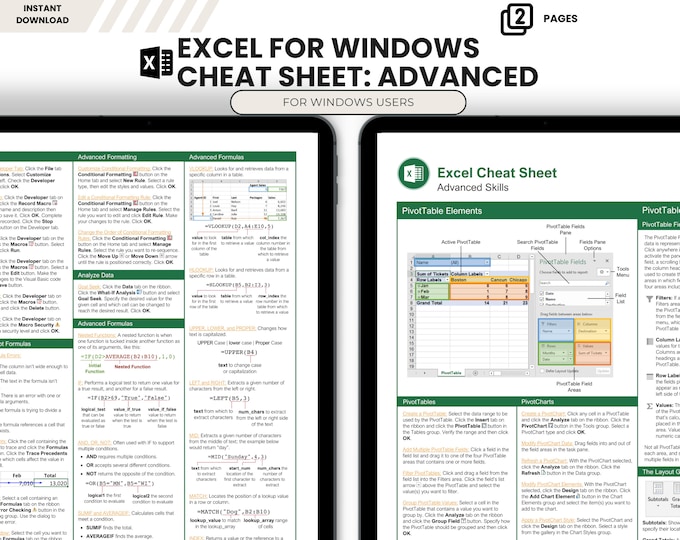 Advanced Excel Shortcuts Cheat Sheet for Windows Excel Productivity PDF ...