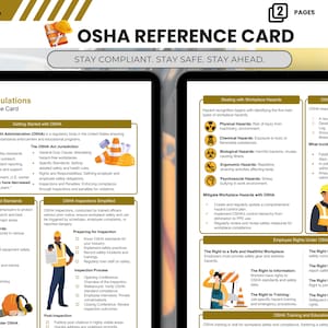 OSHA-referentiekaart pdf-handleiding 2 pagina's veiligheidsrichtlijnen Poster veiligheid op het werk OSHA-spiekbriefje Civiele ingenieurs voor de bouw en industrie