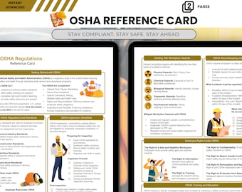 OSHA Reference Card PDF 2-Page Safety Compliance Guide Workplace Safety Poster OSHA Cheat Sheet Civil Engineers for Construction & Industry