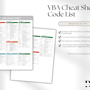 Excel VBA Cheat Sheet Visual Basic for Applications Printable Excel ...