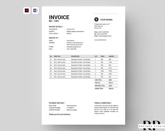 Invoice Template InDesign Template Printable Business Invoice Order Purchase Invoice Editable Invoice Company Invoice Form Custom Invoice