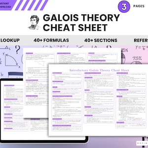 Galois Theory Cheat Sheet Algebra Galois Theorem Physics Formula Symmetric Functions Mathematics Constructiblen-Gons Polynomial Roots PDF