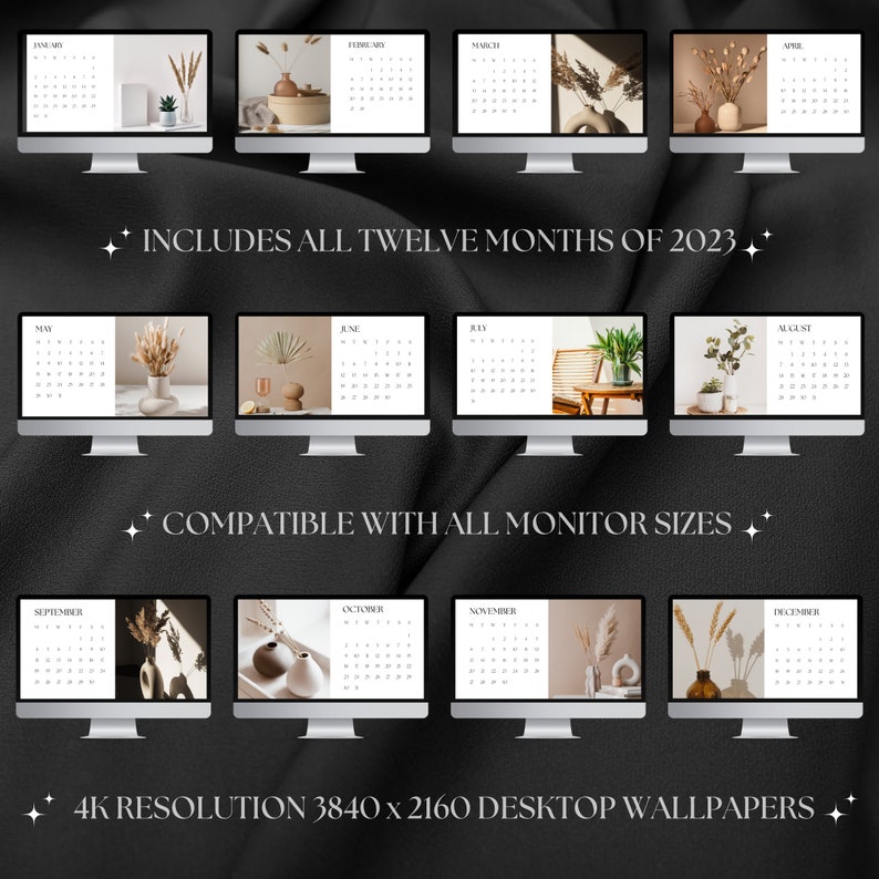 Desktop Calendar Wallpaper Macbook Boho Neutrals Background Etsy